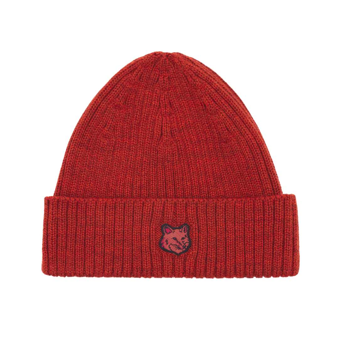 Bold Fox Head Patch Ribbed Beanie