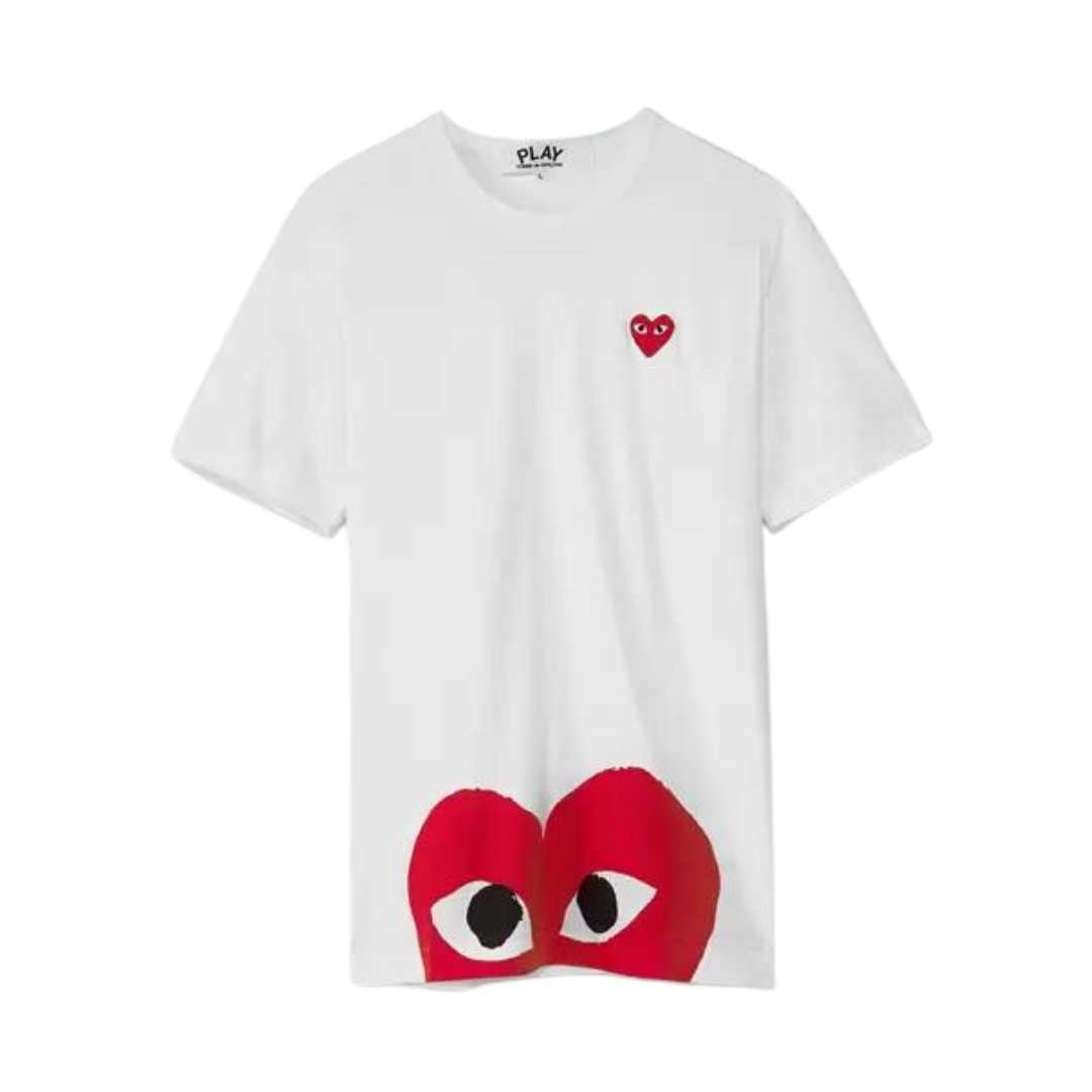 Half-printing heart logo patch short-sleeved T-shirt