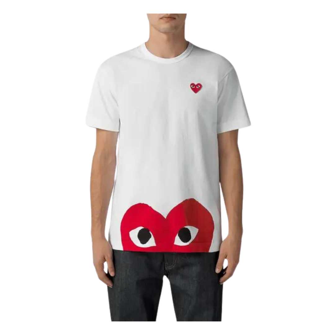 Half-printing heart logo patch short-sleeved T-shirt