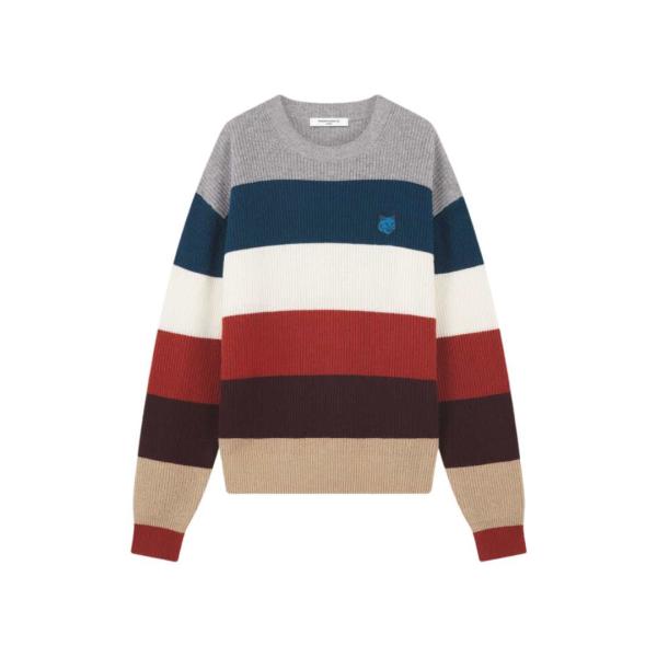 TONAL FOX HEAD PATCH COMFORT RIBBED JUMPER MULTICO STRIPES