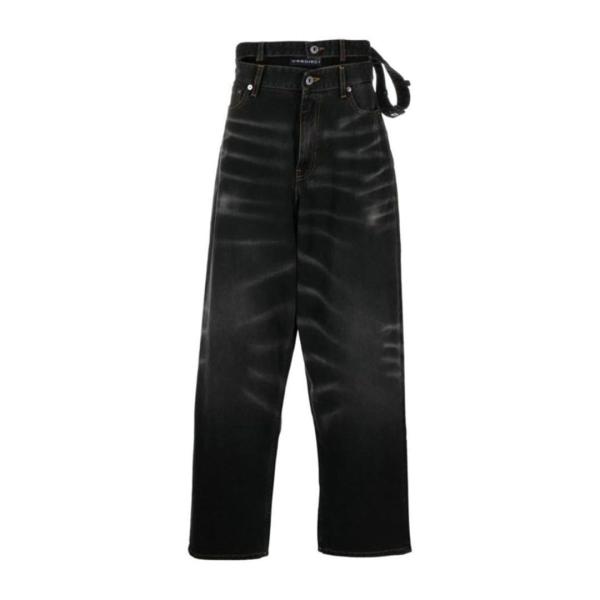 Double waist washed denim pants