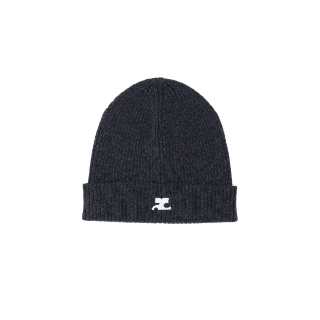 logo patch rib knit beanie