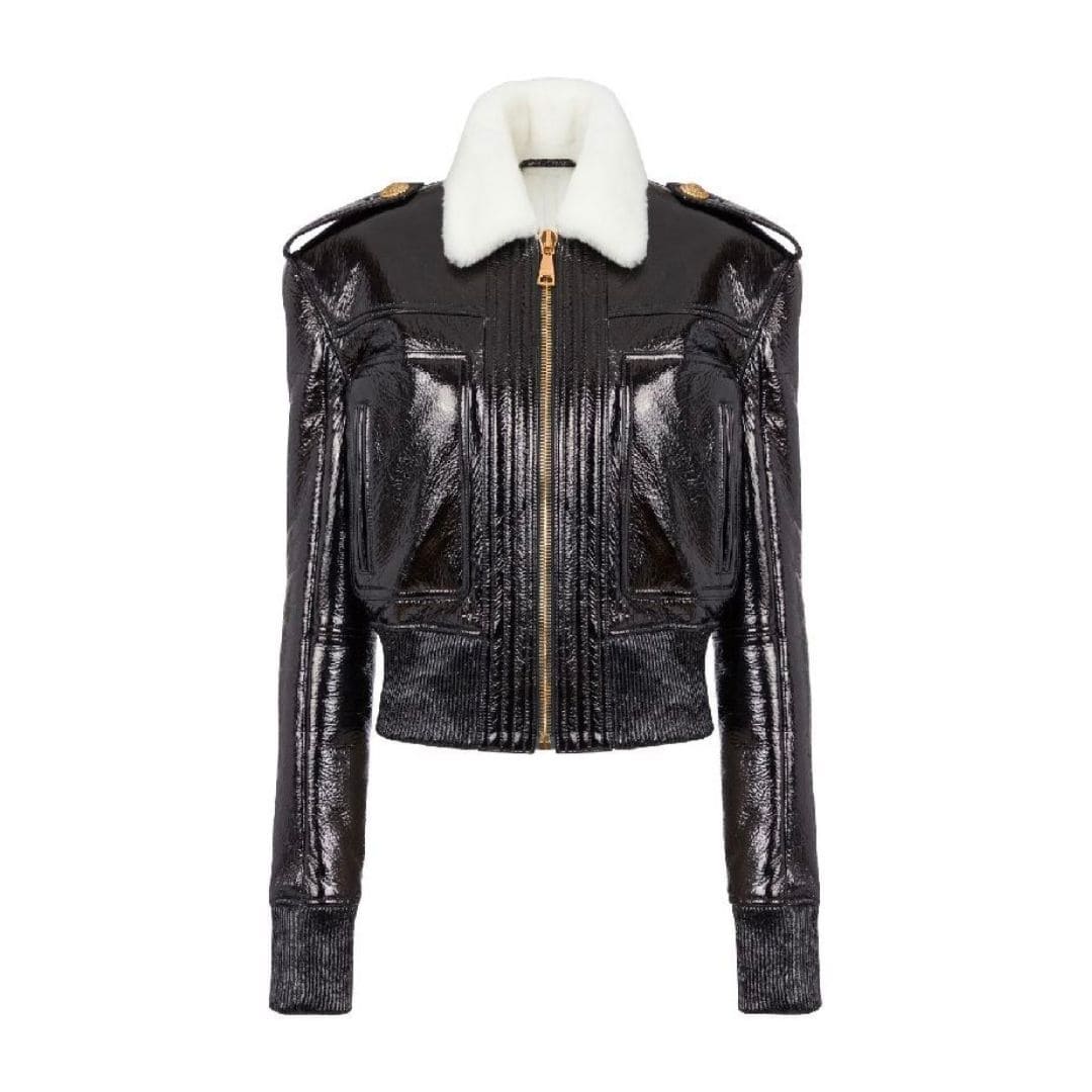 Logo Vintage Effect Leather Jacket