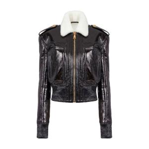 Logo Vintage Effect Leather Jacket