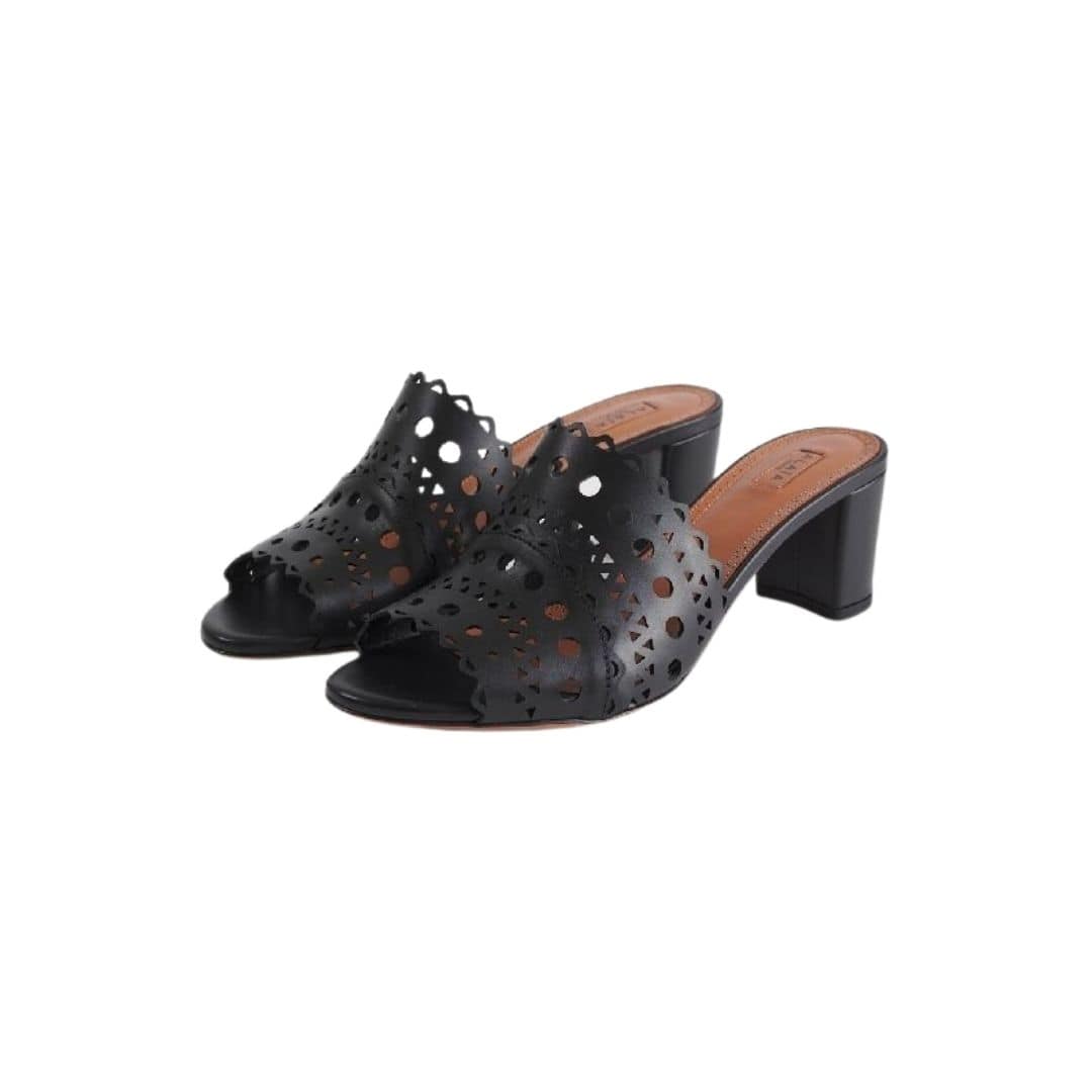 Vienna Walk embroidered strap mule heels
