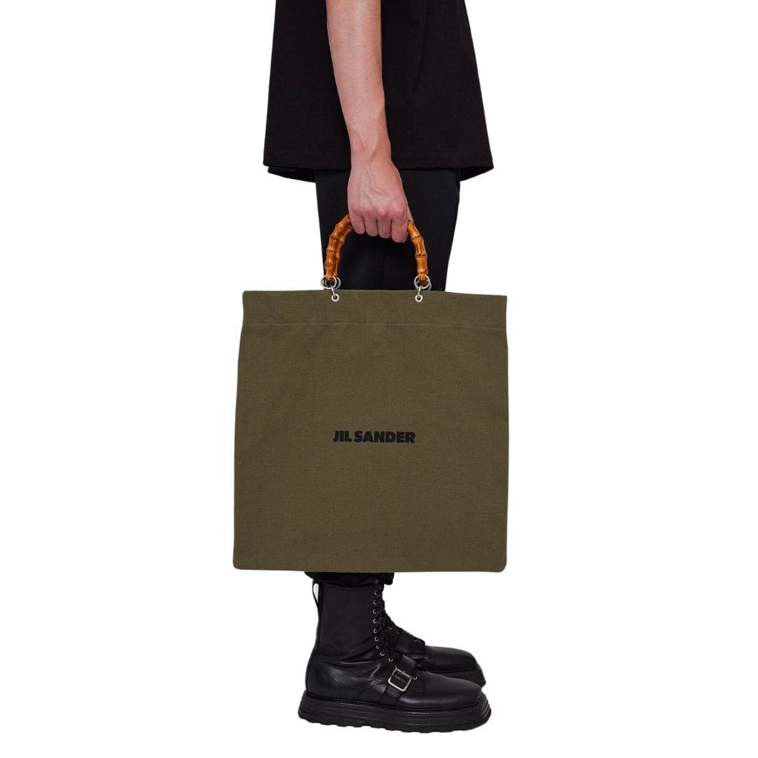 Bamboo handle square shopper bag