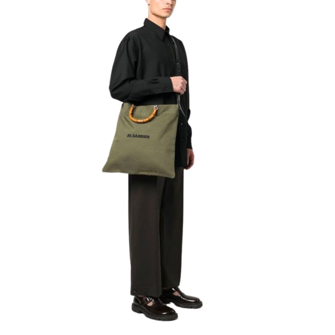 Bamboo handle square shopper bag