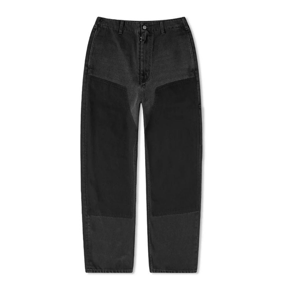 paneled straight denim pants