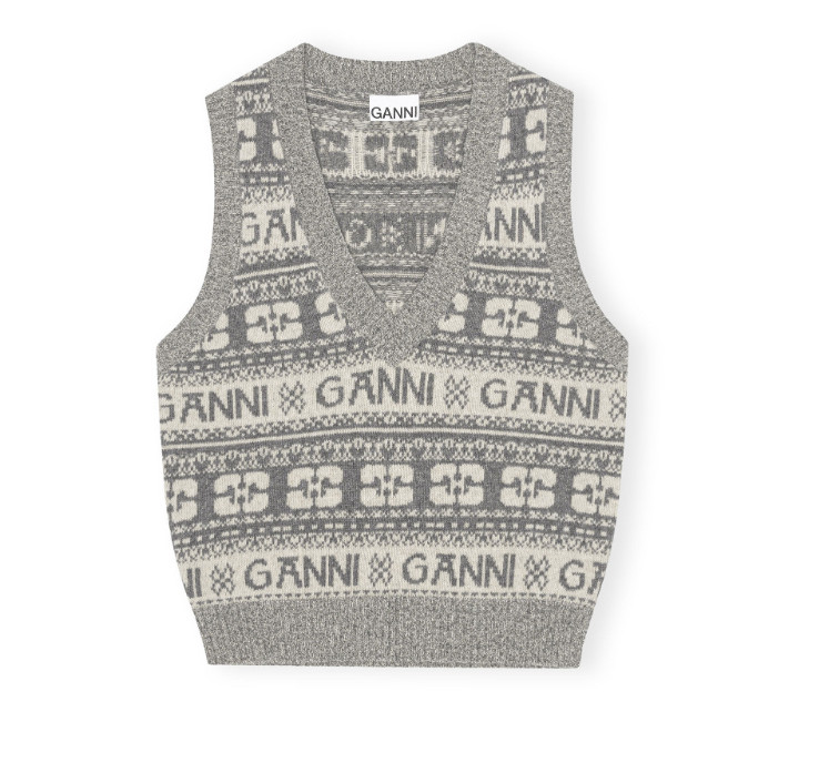 Gray logo wool mix vest