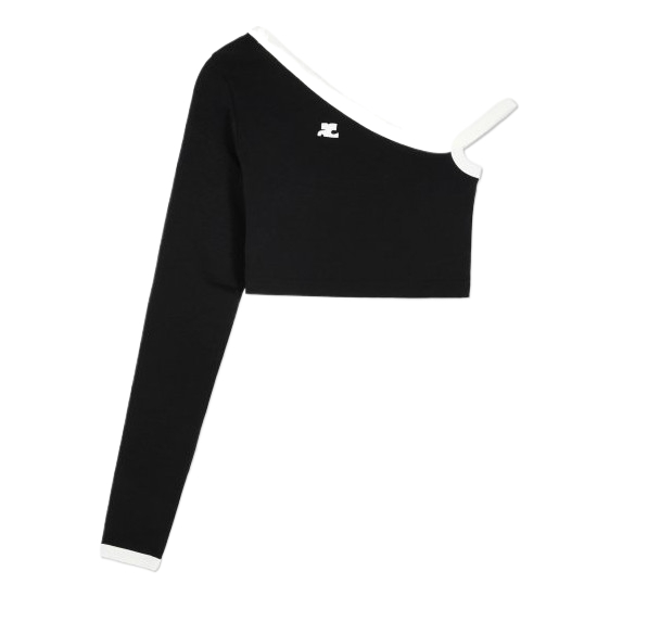 Women's Cropped Asymmetric Contrast Long Sleeve Top - Black