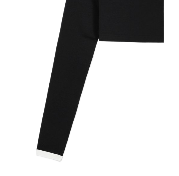 Women's Cropped Asymmetric Contrast Long Sleeve Top - Black