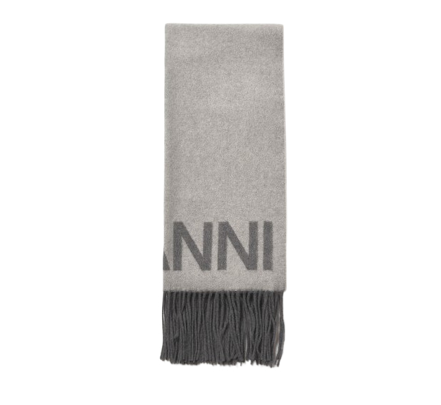 Common logo fringe wool muffler - Gray