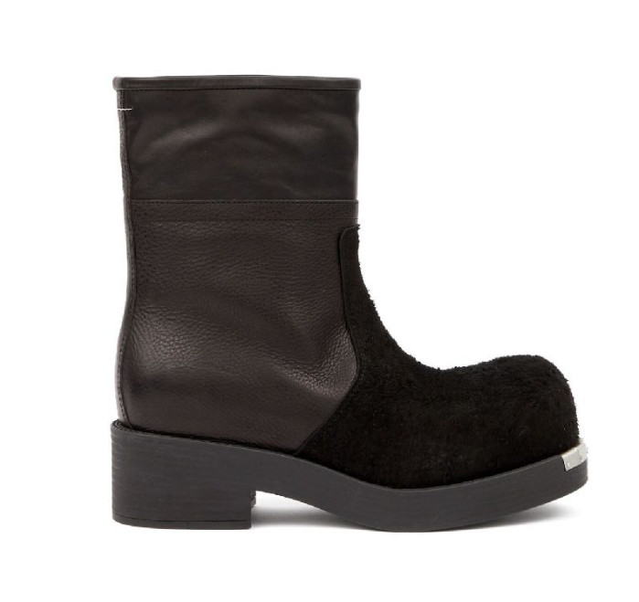 Brushed panel biker ankle boots