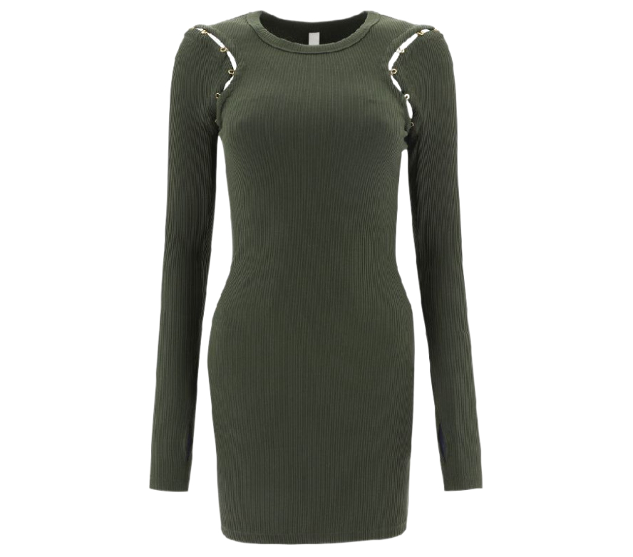 Hook detail rib knit dress