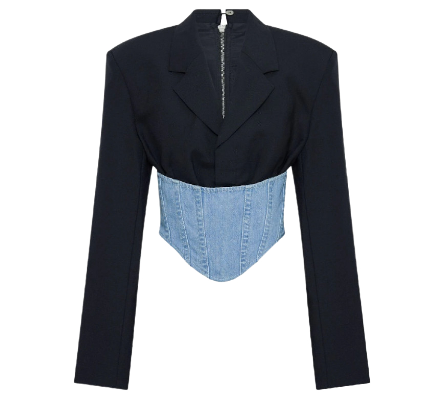 Denim corset panel blazer