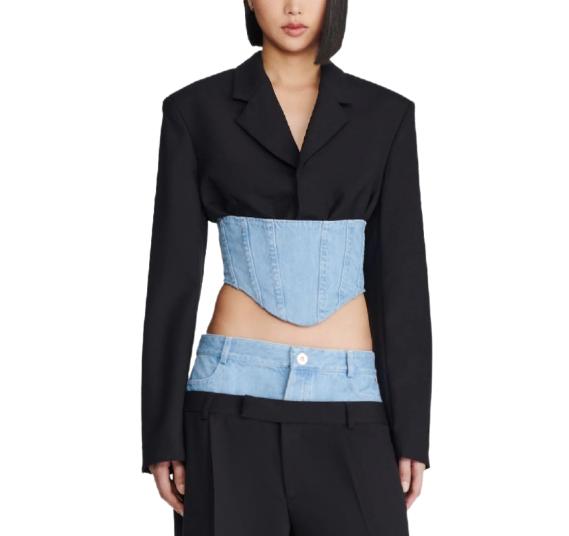 Denim corset panel blazer