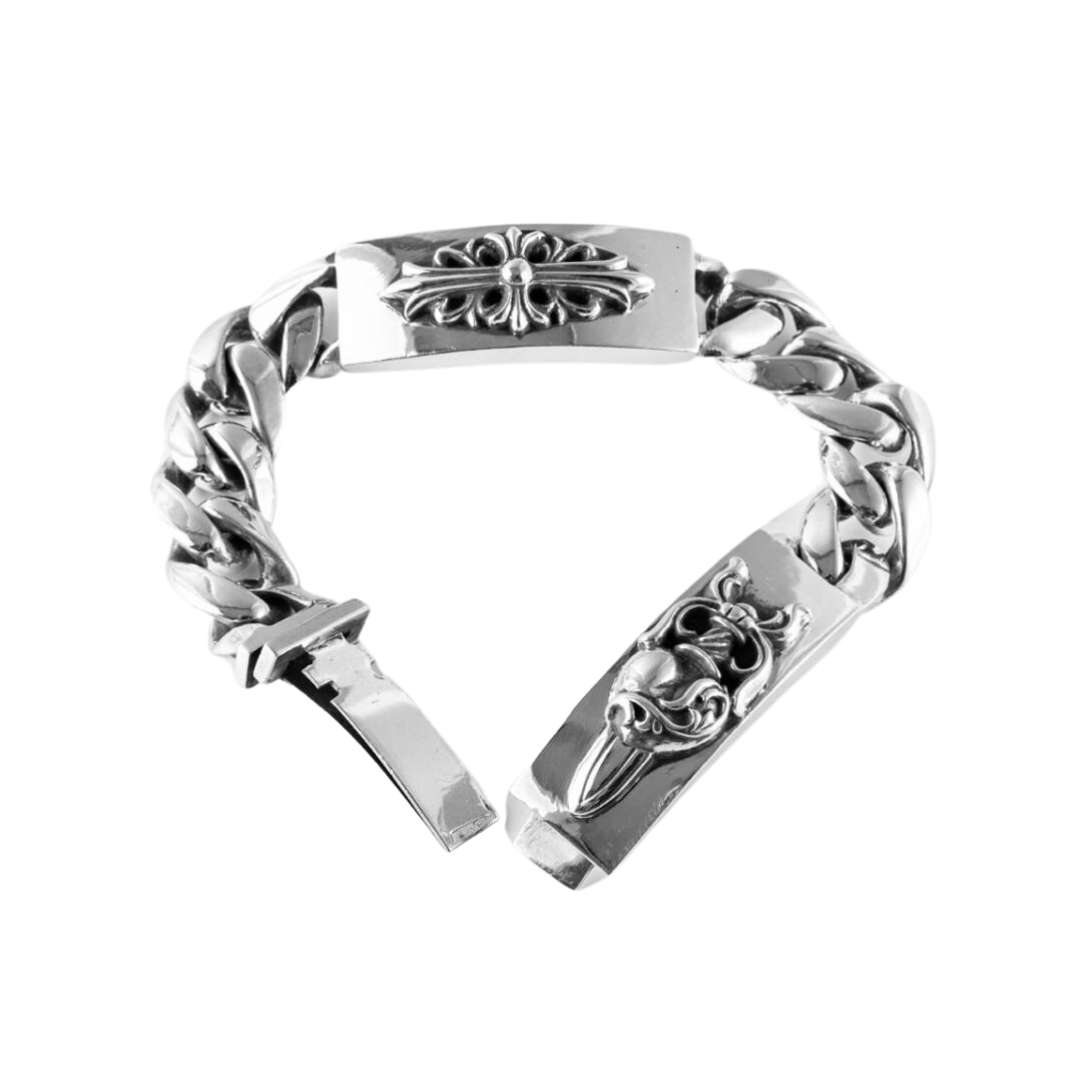 Double ID Heart Dagger & Floral Classic Bracelet