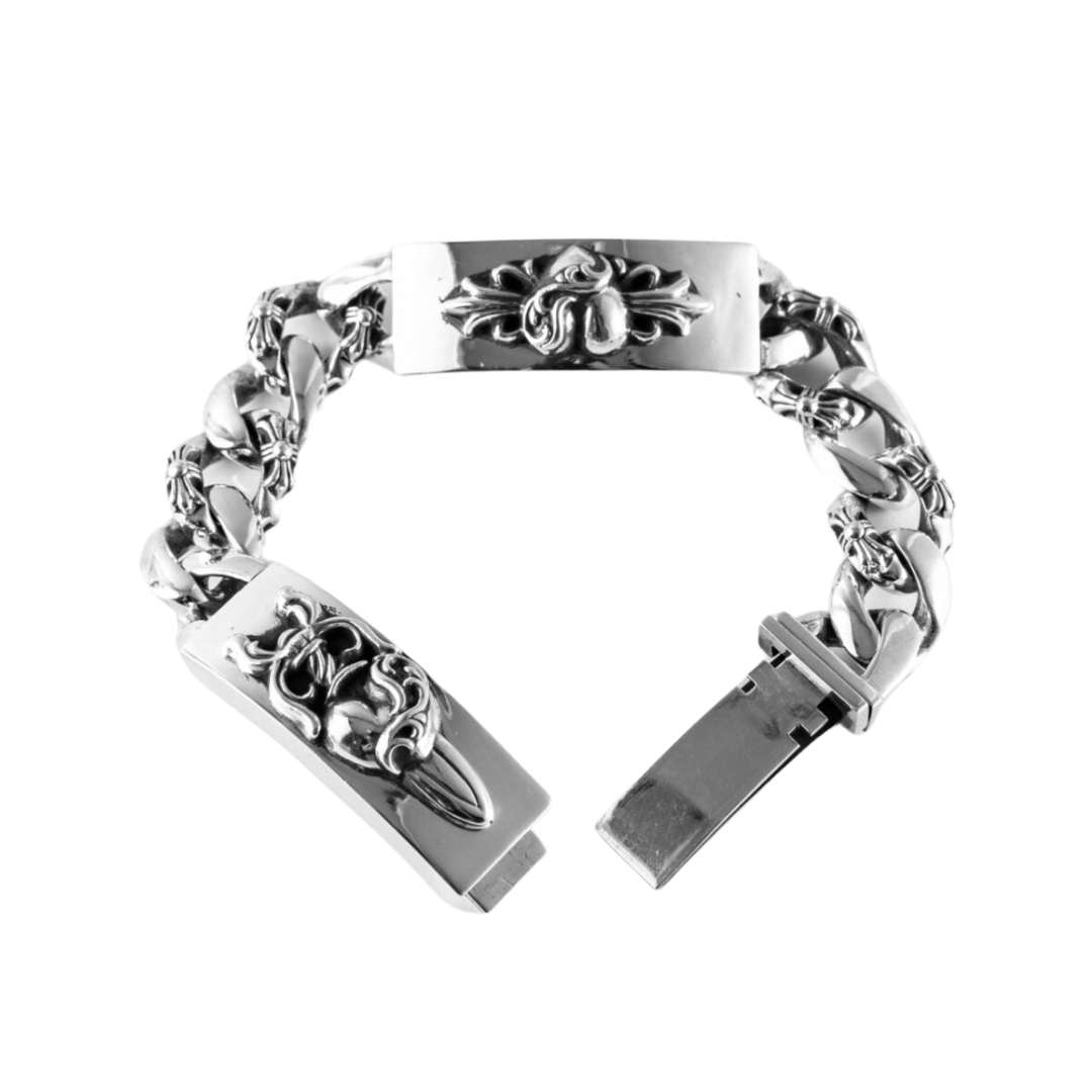 Double ID Heart Dagger & Heart Floral Fancy Bracelet