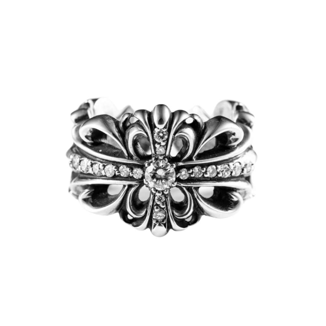 Double Floral Ring Pave Full Diamond (After) Large Size