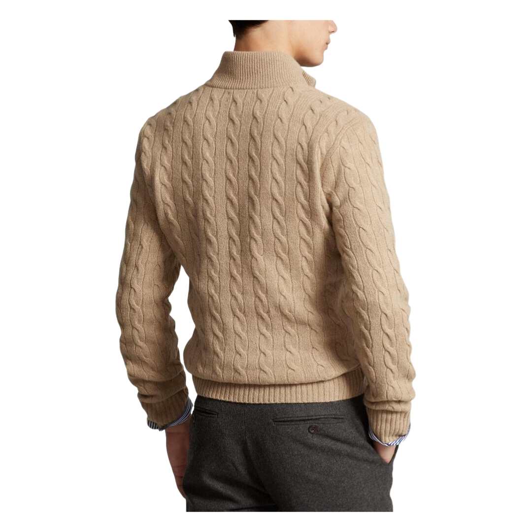 Pony logo half zip-up cable knit