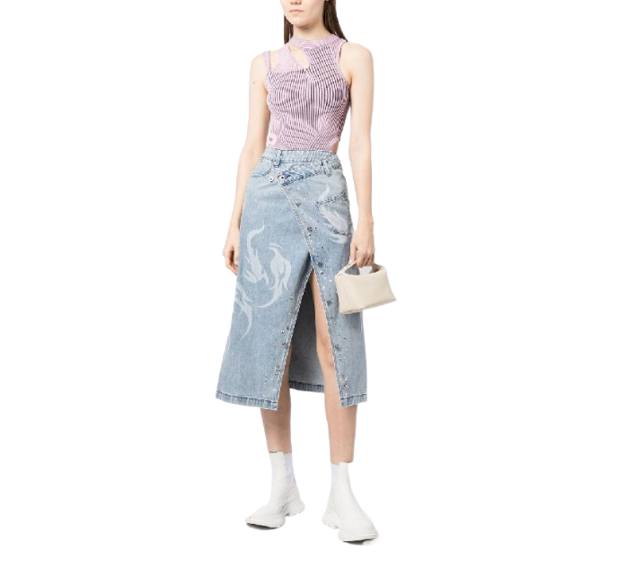 Phoenix washed denim midi skirt