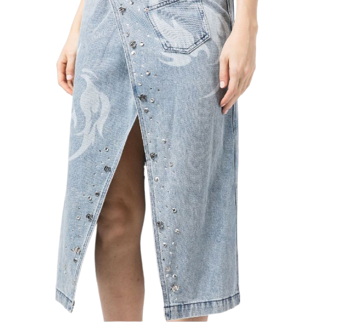 Phoenix washed denim midi skirt