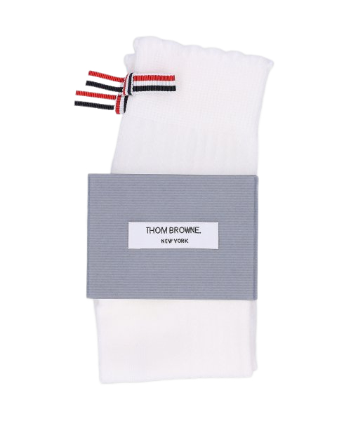 Women's Scallop Pointel Bow Crew Socks - Whit