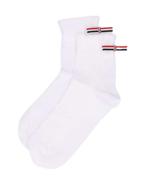 Women's Scallop Pointel Bow Crew Socks - Whit