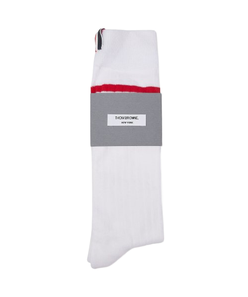 Men's Athletic Ribbed Cotton Striped Mid Calf Socks - White