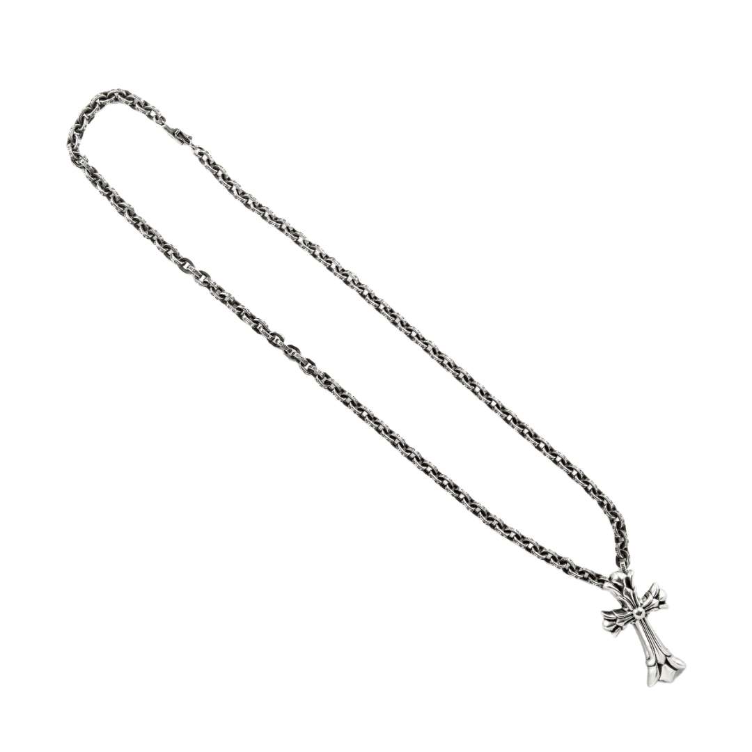 Double CH cross pendant + paper chain 24 inch necklace SET