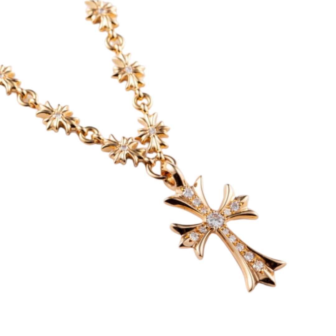 22K Gold Tiny Pavedia Necklace & Tiny Crossful Pavedia Necklace SET (Original)