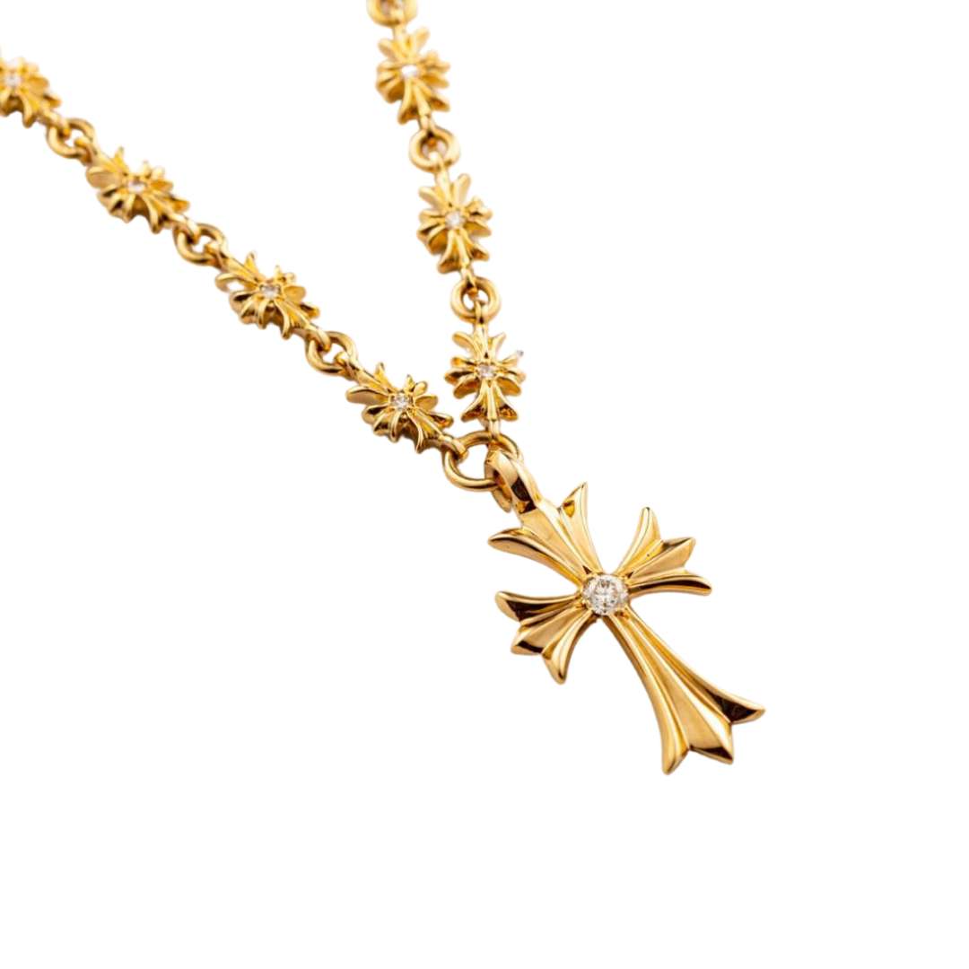 22K Tiny Pavedia Necklace & Tiny Cross 1P Pavedia Necklace SET (Original)