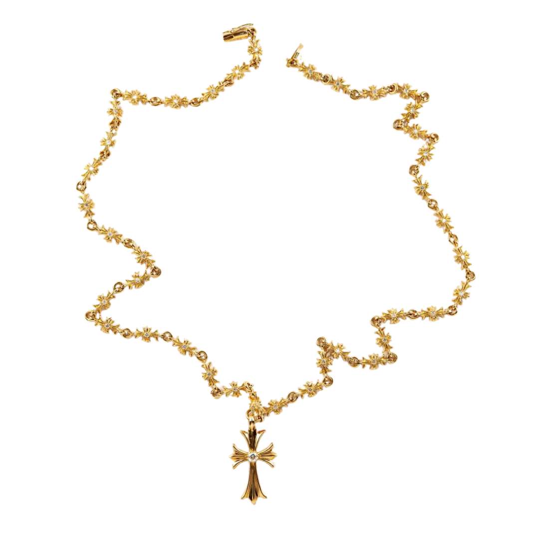 22K Tiny Pavedia Necklace & Tiny Cross 1P Pavedia Necklace SET (Original)