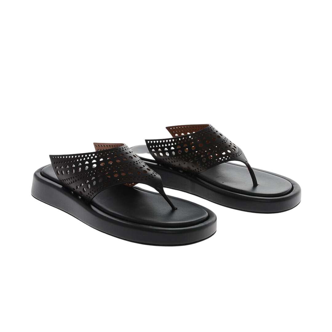 Perforated Leather Thong Sandals
