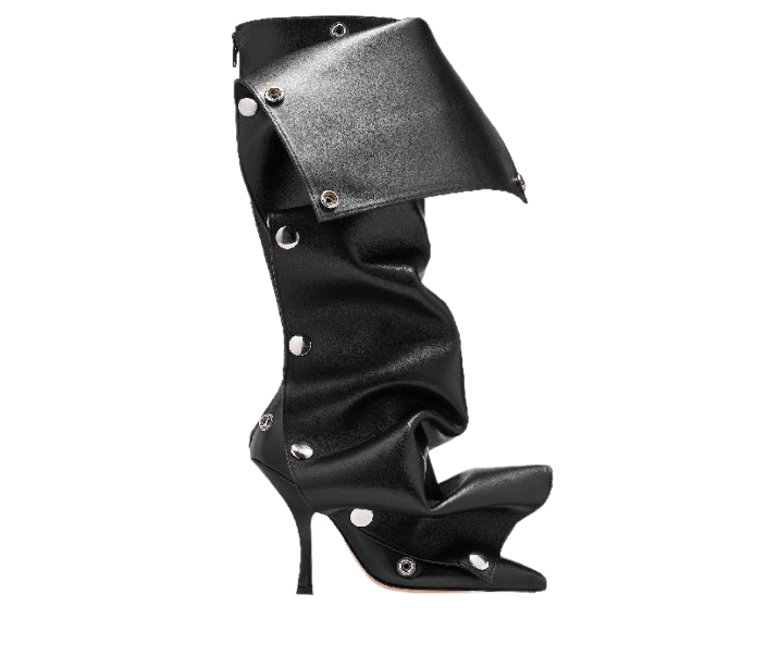 Snap button leather high boot heels