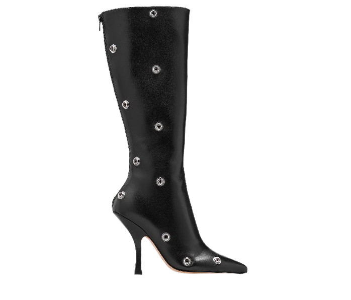 Snap button leather high boot heels