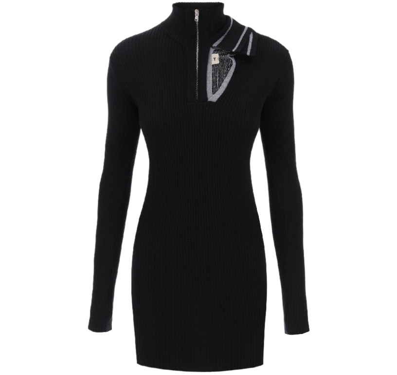 Double neckline merino wool dress