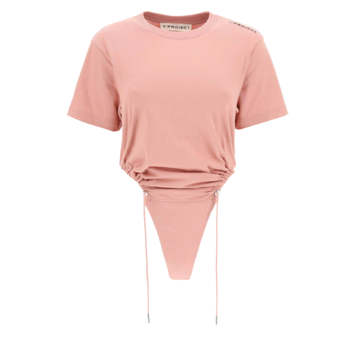 Ruched string bodysuit t-shirt