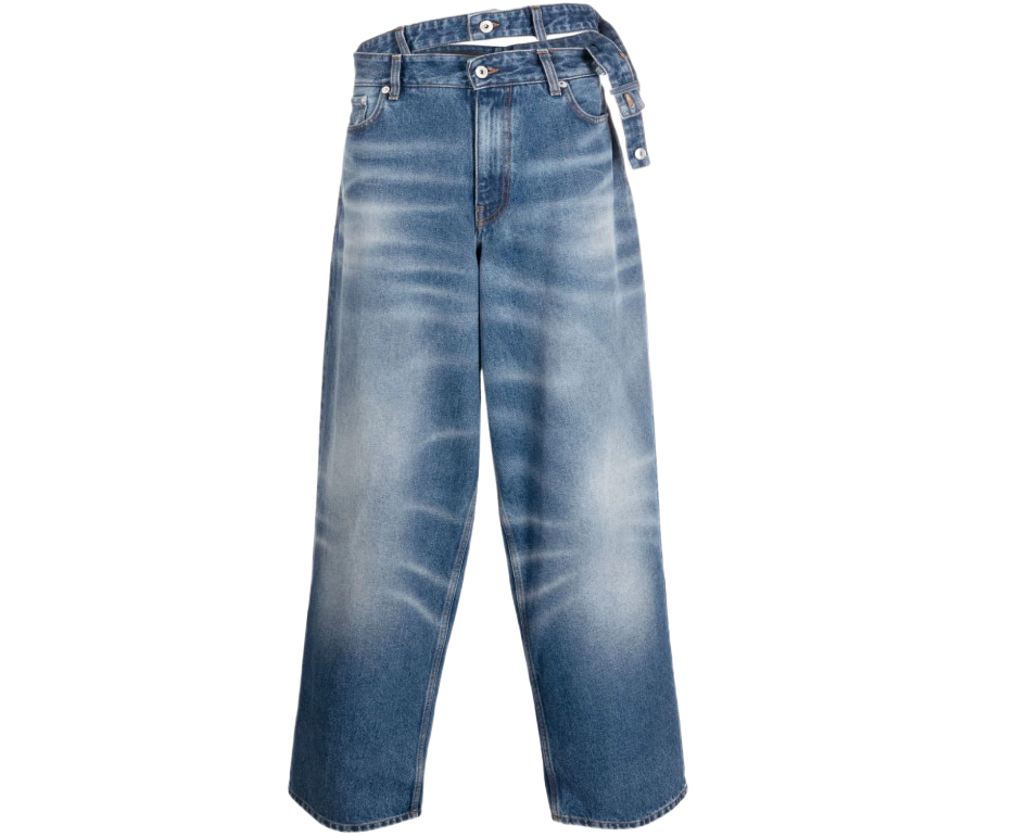 Double waist washed denim pants