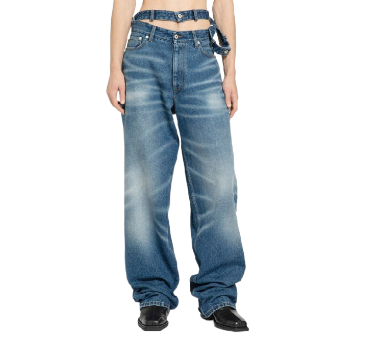 Double waist washed denim pants