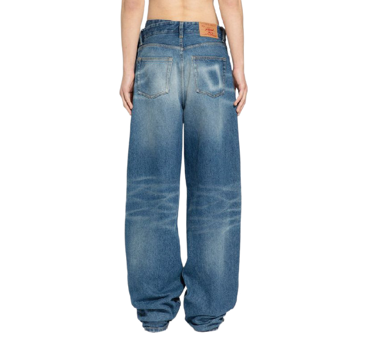 Double waist washed denim pants