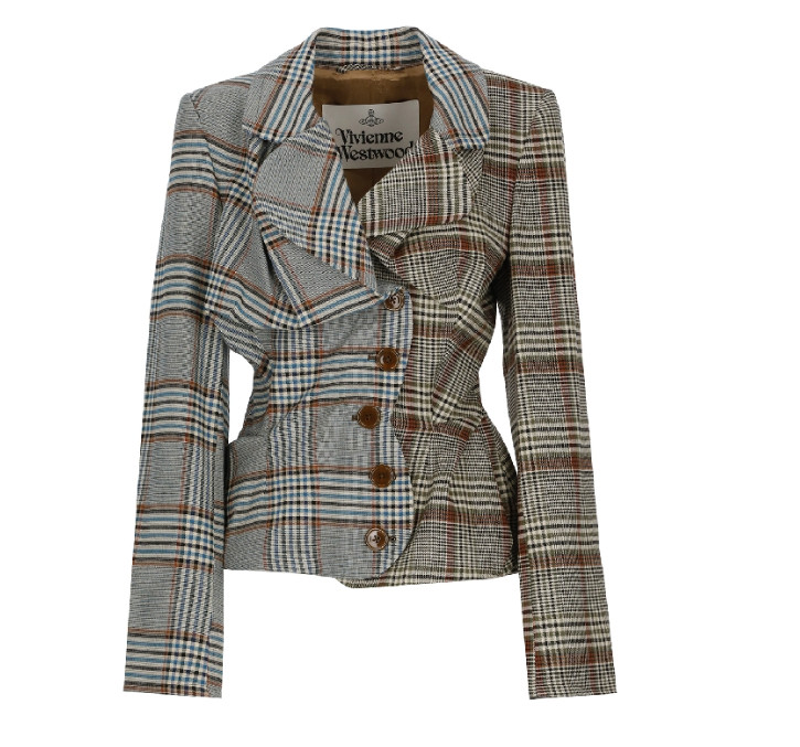 Check panel geometric blazer