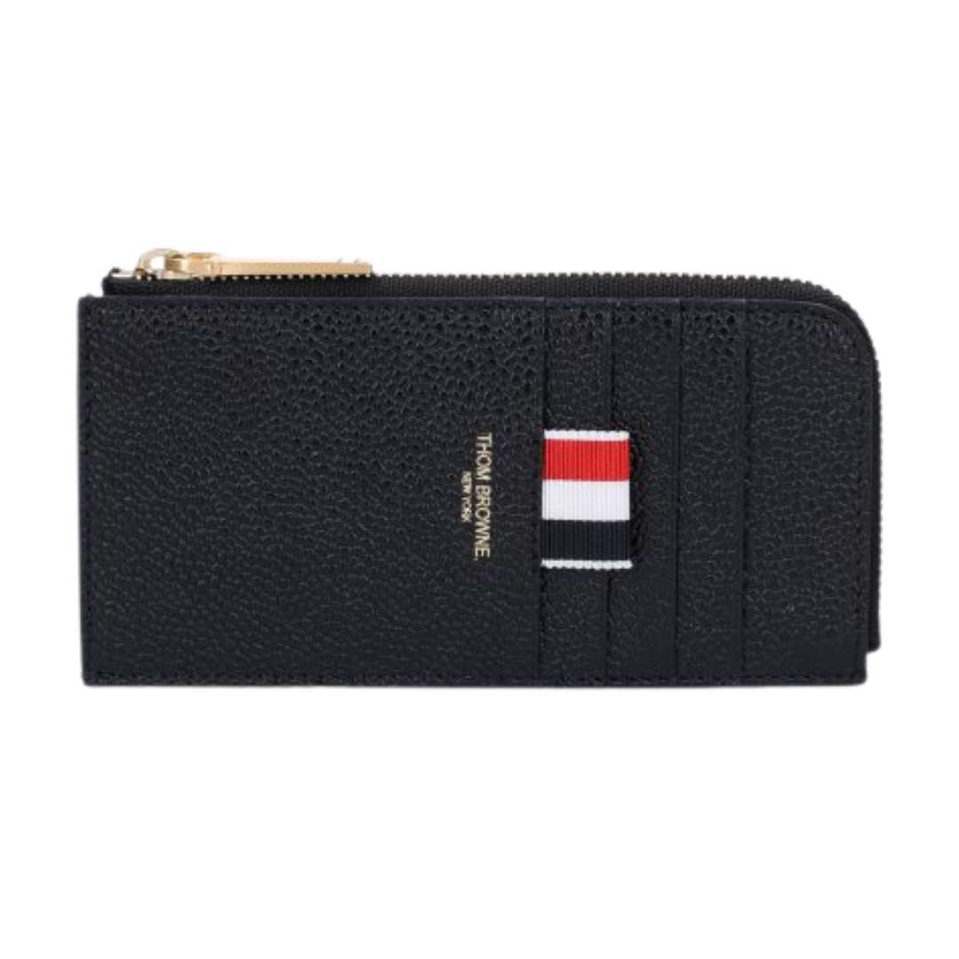 BLACK HALF ZIP AROUND WALLET IN PEBBLE GRAIN