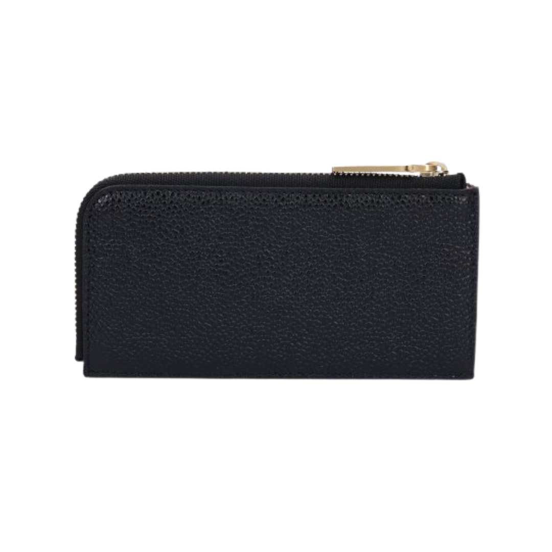 BLACK HALF ZIP AROUND WALLET IN PEBBLE GRAIN