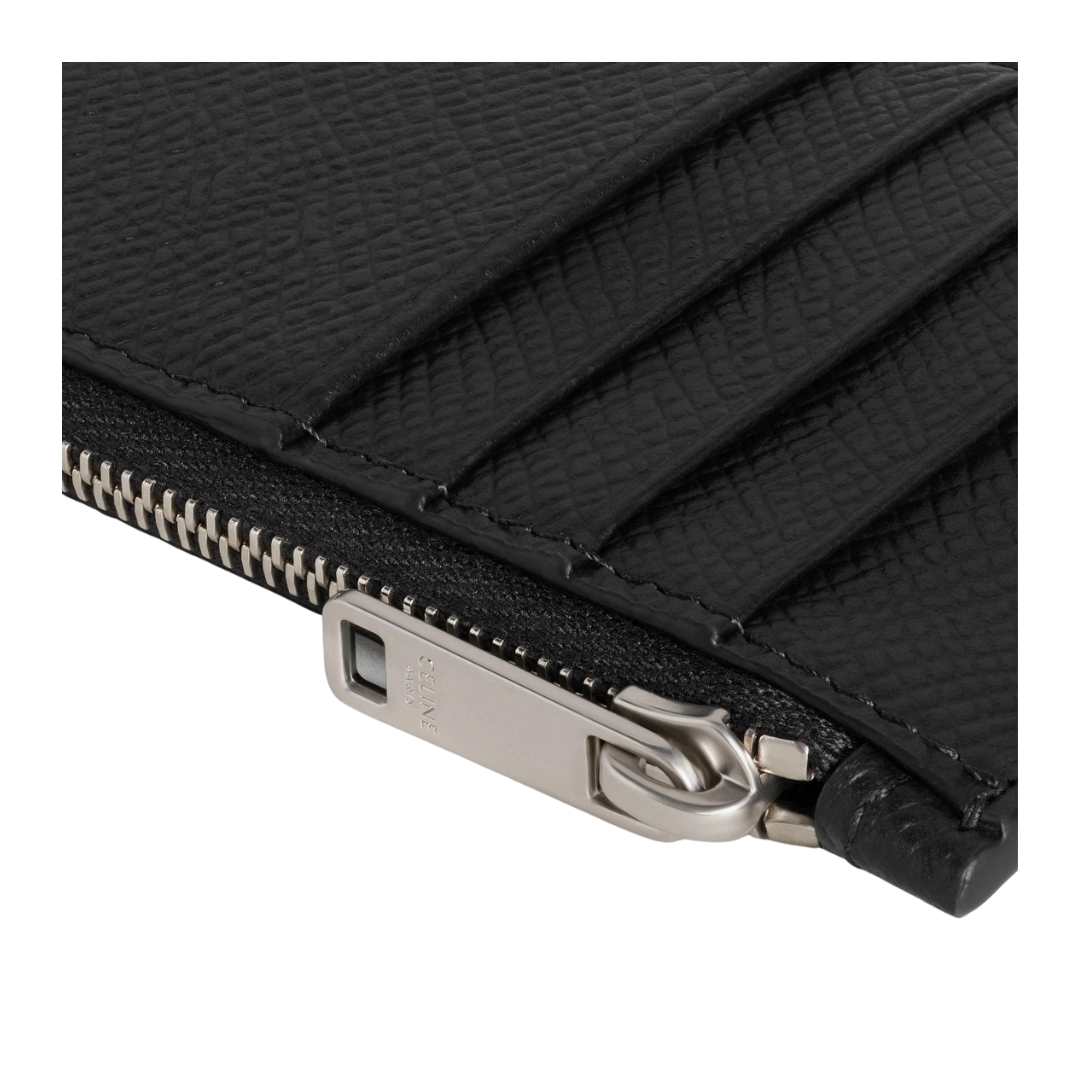  Zipped compact card holder in Grained calfskin - Black 