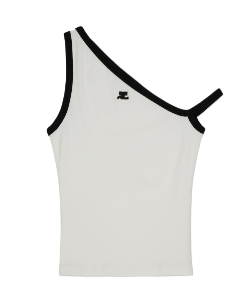 Women's Asymmetric Contrast Sleeveless Top - White