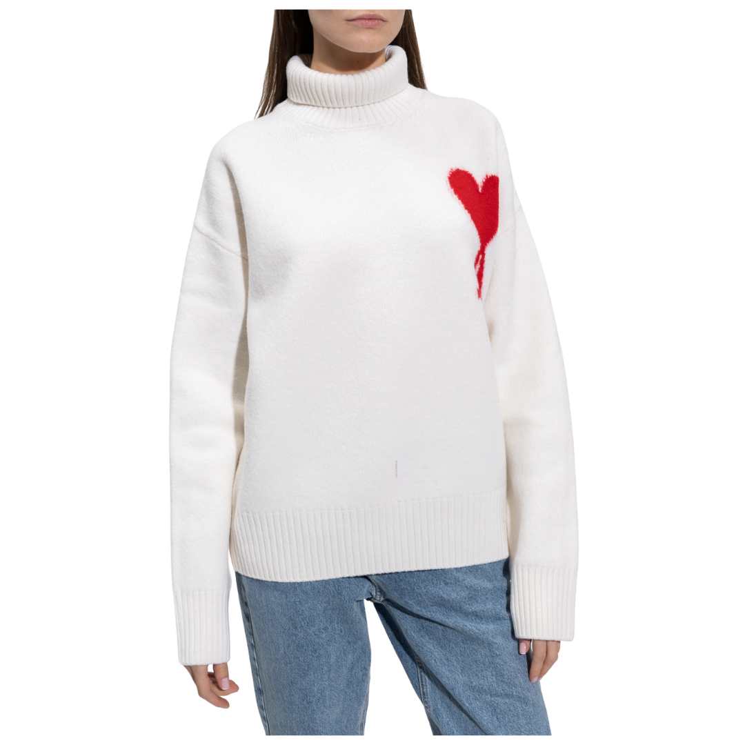 Heart intarsia wool turtleneck knit