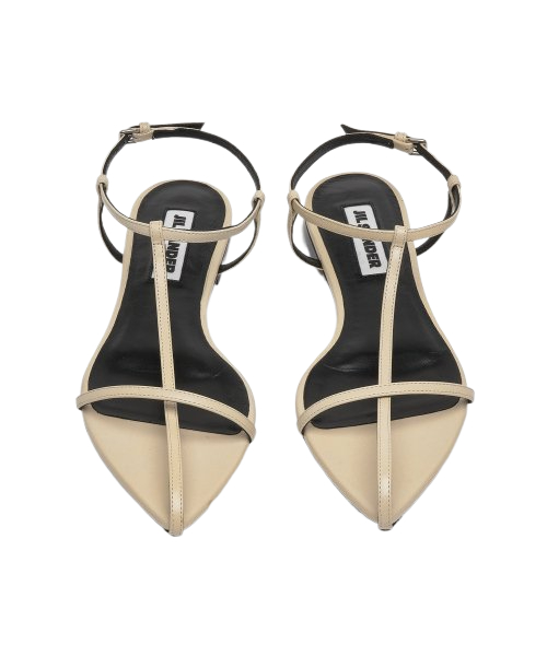 (W) Jil Sander Pointed Toe Leather Flat Sandal Beige