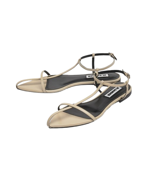 (W) Jil Sander Pointed Toe Leather Flat Sandal Beige