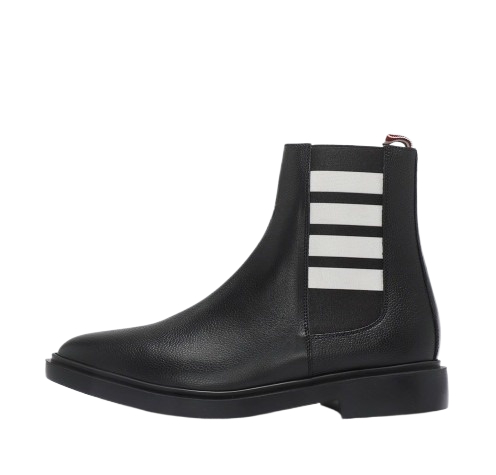 4-bar stripe pebbled grain lightweight Chelsea boots